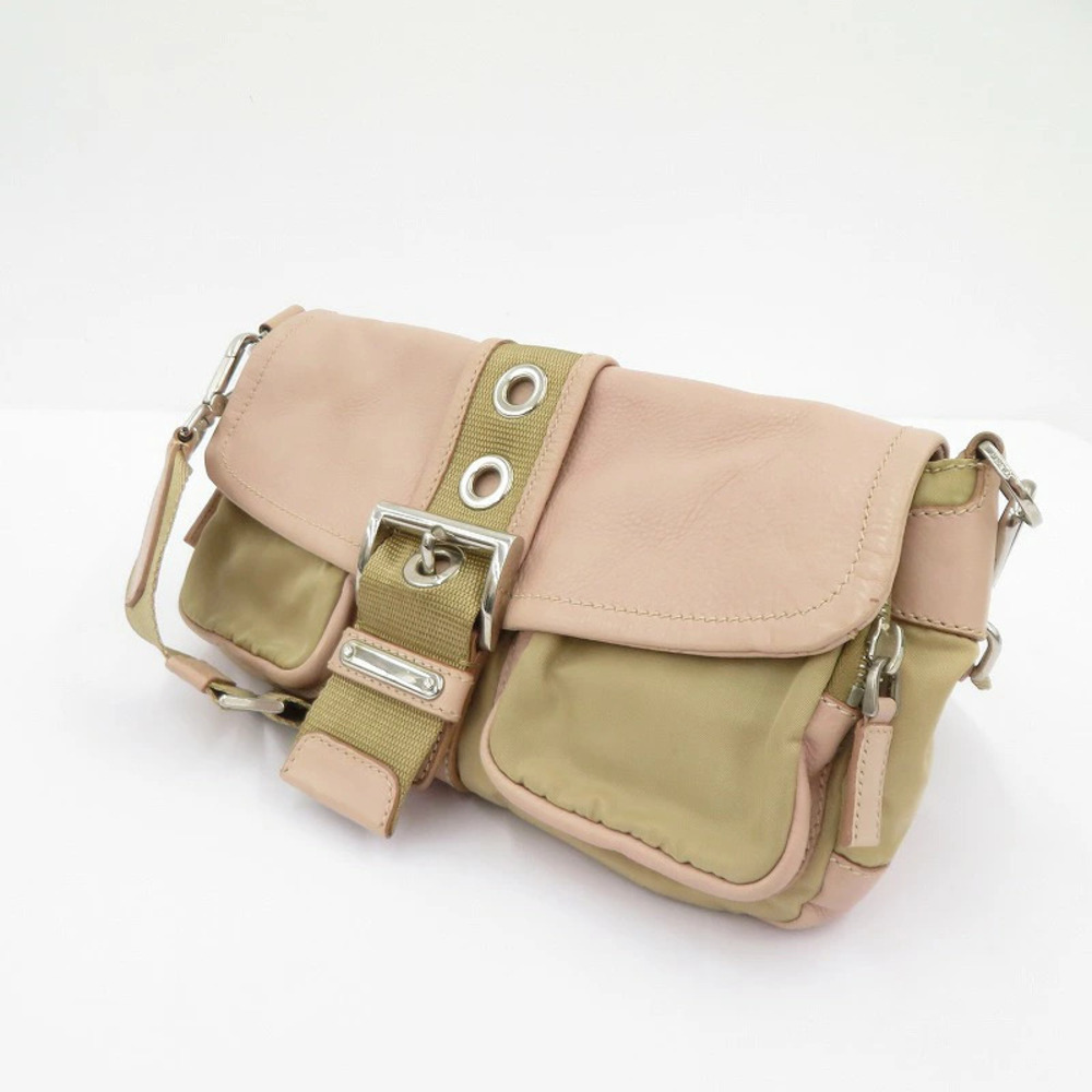Prada Leather Triangle Shoulder Bag Beige Cream